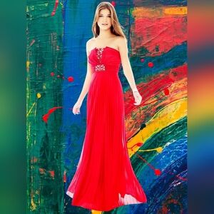 My Michelle Red Embellished Strapless Gown